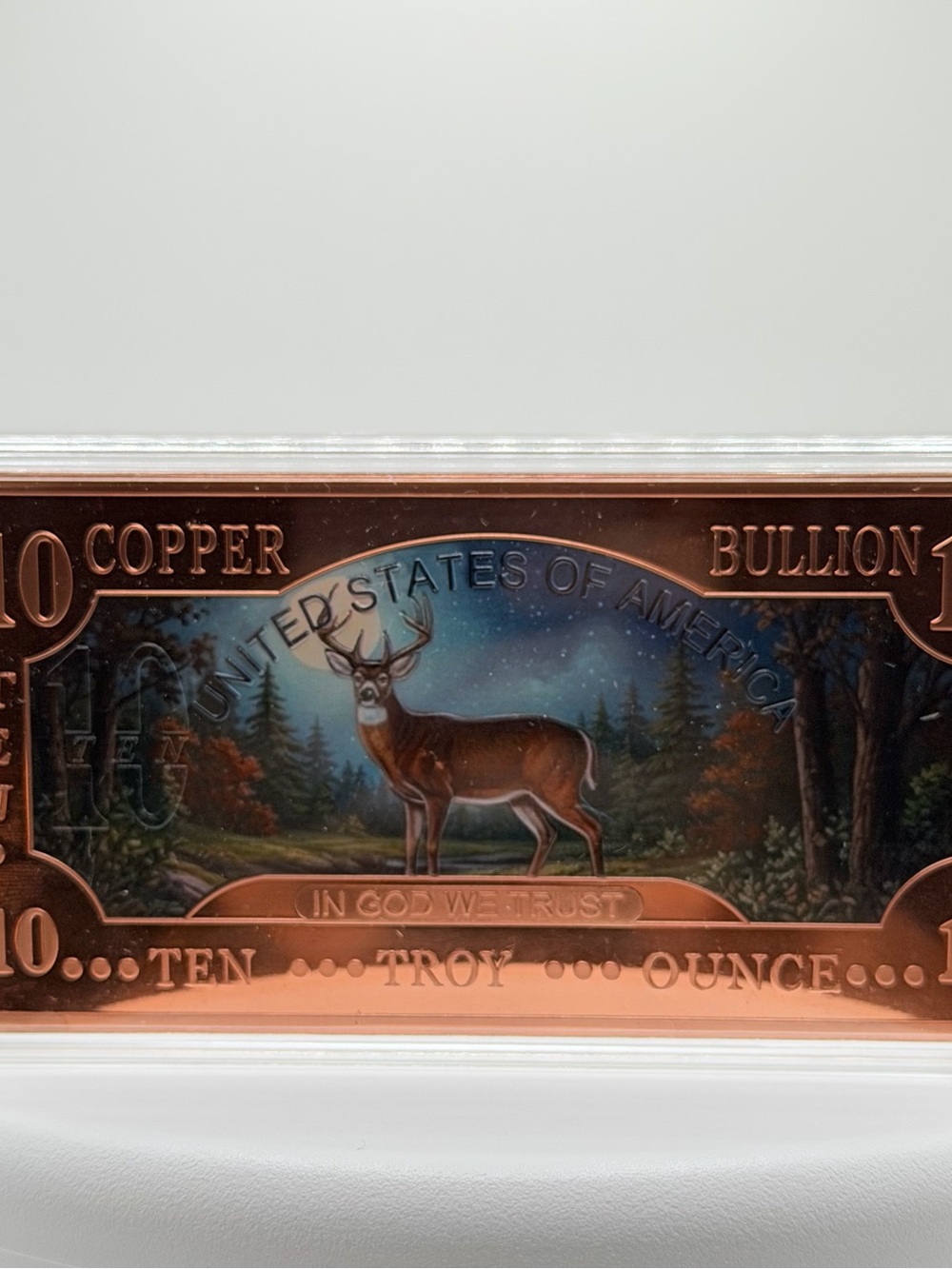 10 Troy Ounce .999 Fine Copper "Whitetail Deer" Banknote Style Art Bar